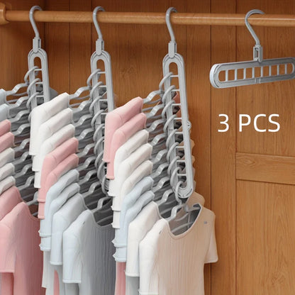 3pcs Foldable 9-Hole Plastic Hangers – Heavy Duty Space-Saving Clothes Organizer for Closet & Home