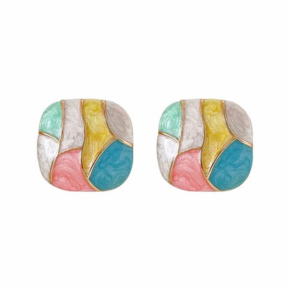 Colorful Square Patchwork Stud Earrings – Romantic Ear Jewelry for Women Christmas Gift