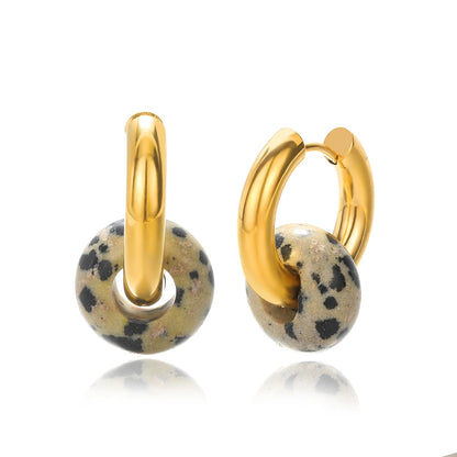 Leopard Bead Opal Stainless Steel Hoop Earrings — Gold Color, Anti-Fading Wedding & Prom Jewelry for Women, Gift Accessory