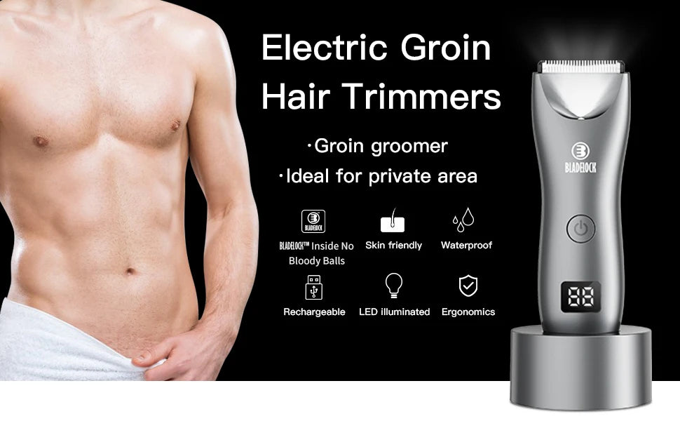 Professional Groin & Body Hair Trimmer – Rechargeable Ceramic Ball Shaver for Men, Body Grooming & Bikini Epilator