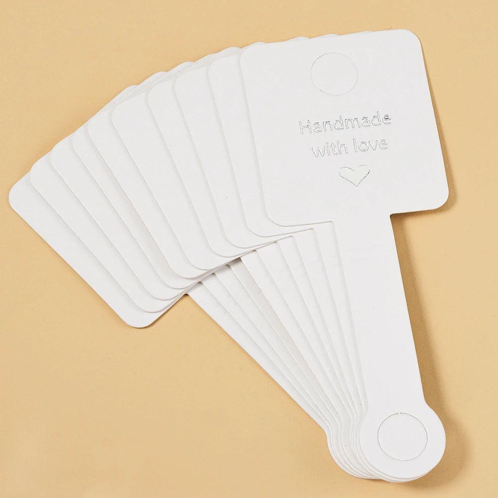 50PCS Self-Adhesive Kraft Paper Cards — 4x10cm Bracelet & Necklace Jewelry Holders for Small Business Retail Display Packaging