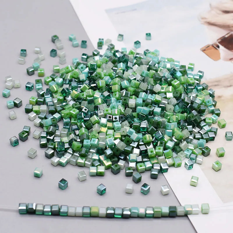 Pink Czech Glass Crystal Beads - 3mm 4mm 5mm Cube Square Candy Seed Beads for DIY Jewelry Making Charms