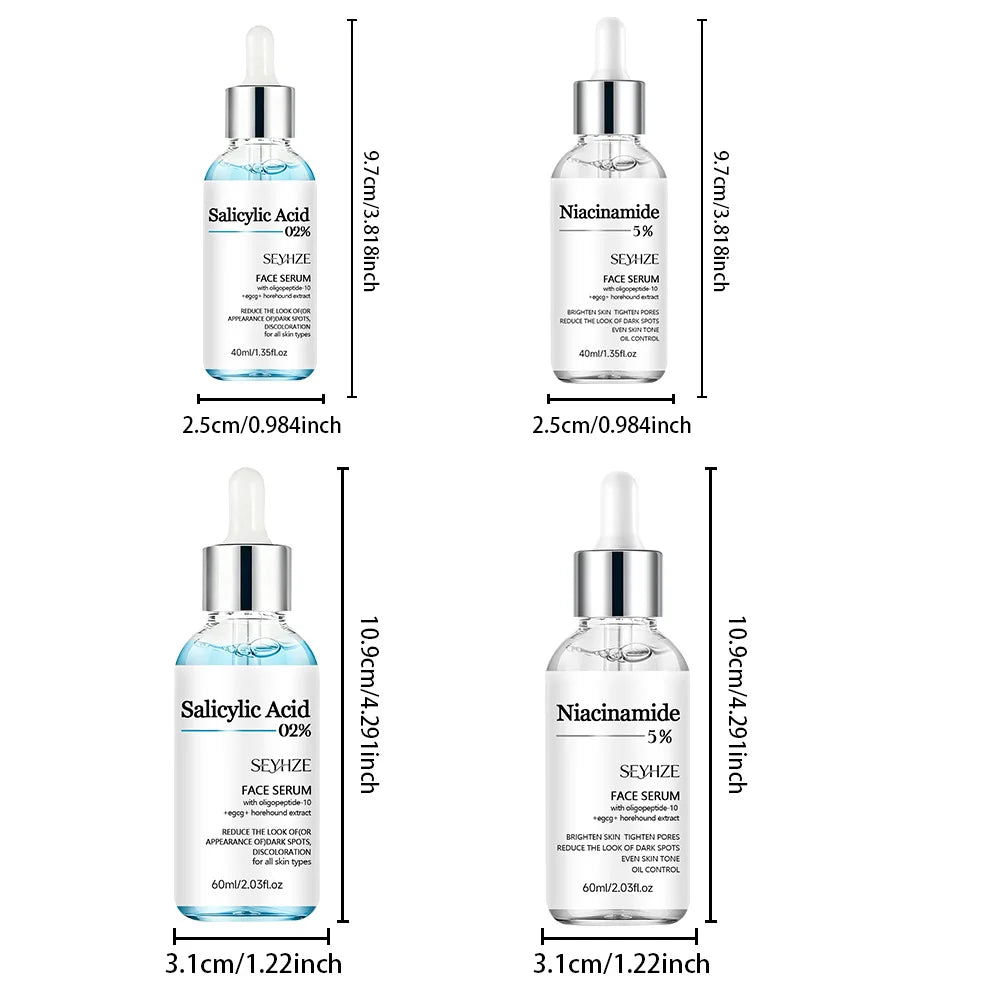 SEYHZE Salicylic Acid & Niacinamide Essence Set 2PCS - 5% Niacinamide, Ceramides & Purslane for Brightening and Pore Care