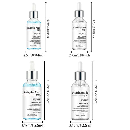 SEYHZE Salicylic Acid & Niacinamide Essence Set 2PCS - 5% Niacinamide, Ceramides & Purslane for Brightening and Pore Care