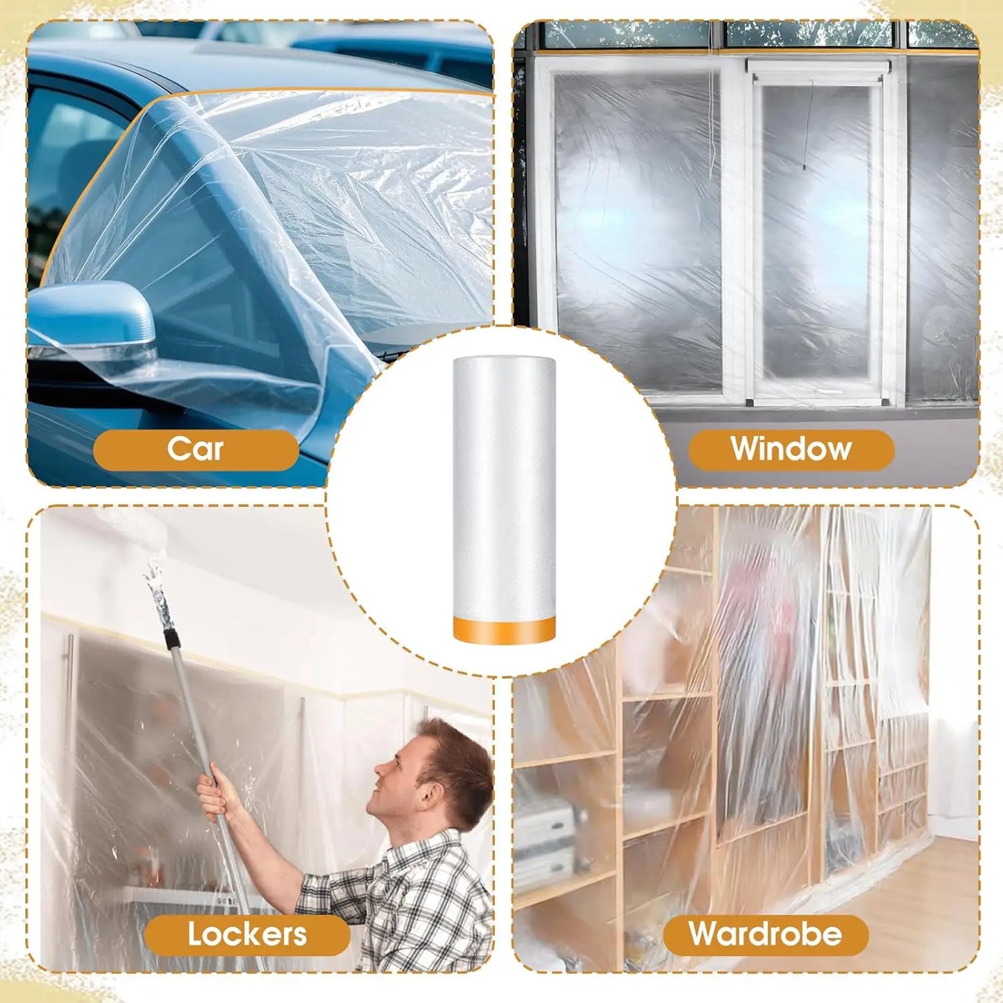Pre-Taped Protective Masking Film – Plastic Sheeting for Car, Furniture & Floor Painting Protection