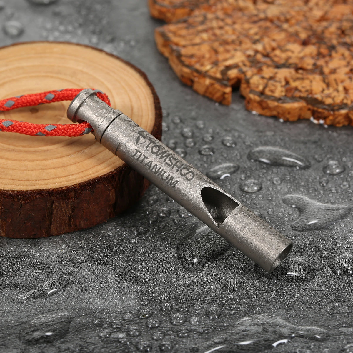 TOMSHOO Titanium Emergency Whistle - Lightweight Outdoor Survival Whistle with Cord for Camping, Hiking & Exploring
