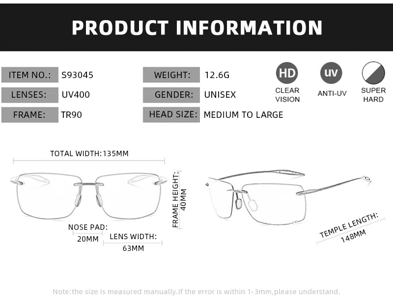 Ultralight TR90 Frameless Sunglasses — Unisex Driving & Outdoor Sports Shades