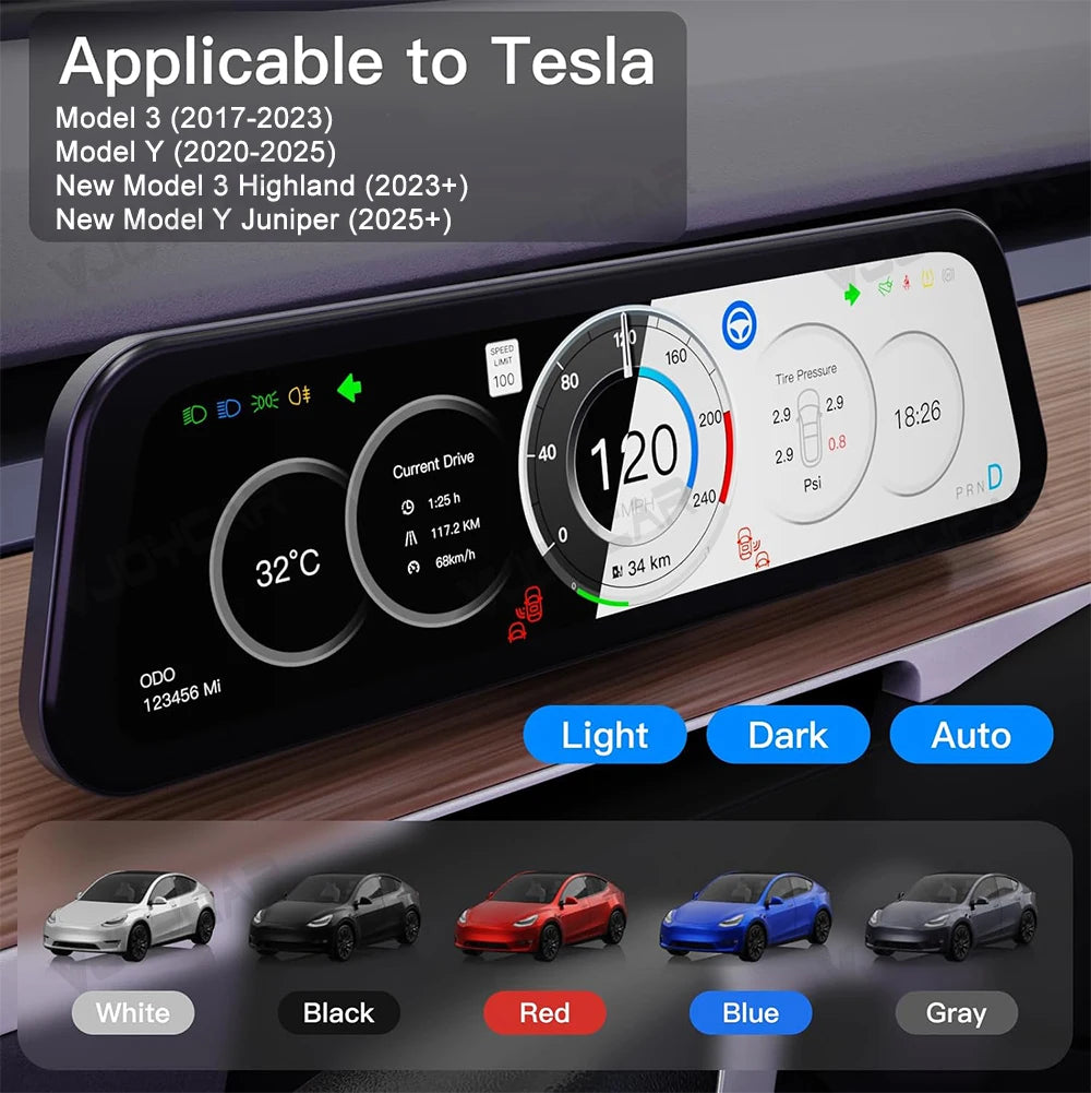 Gen 2 9.6" Instrument Display for Tesla Model 3 & Y – Blind Spot Reminder with OTA Upgrade, Juniper Dashboard