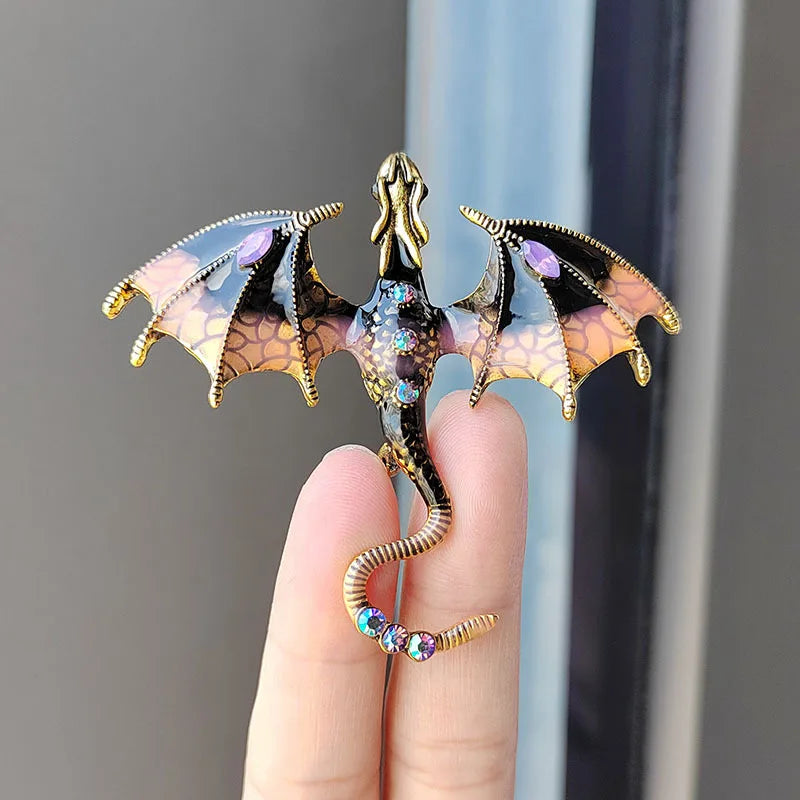 Rhinestone Dragon Enamel Brooch - Elegant Flying Dragon Lapel Pin for Men and Women, Suits, Parties, and Everyday Style