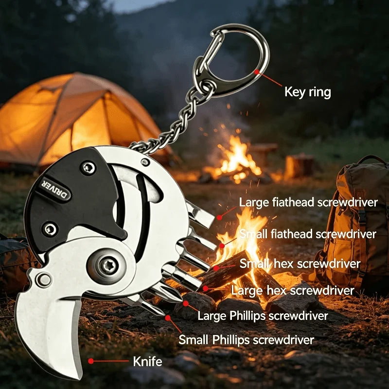 Multifunctional Round Pocket Tool Keychain - Mini EDC Screwdriver Cutter Bottle Opener for Outdoor Use