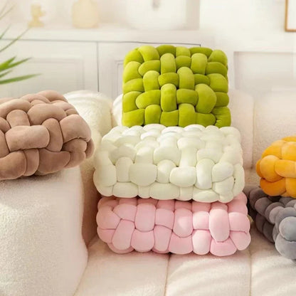 Knotted Square Cushion – Nordic Aesthetic Hand-Made Plush Pillow for Office Chair & Decorative Sleeping Back Support