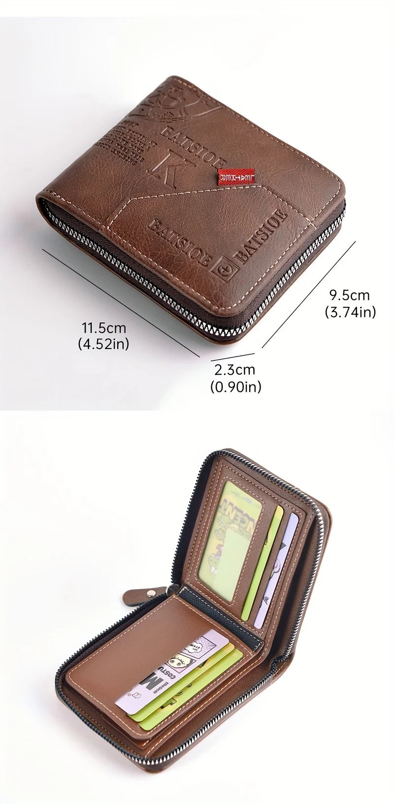 Men's PU Wax Oil Skin Wallet – Short Card Holder & Coin Purse with Zipper Around for Men