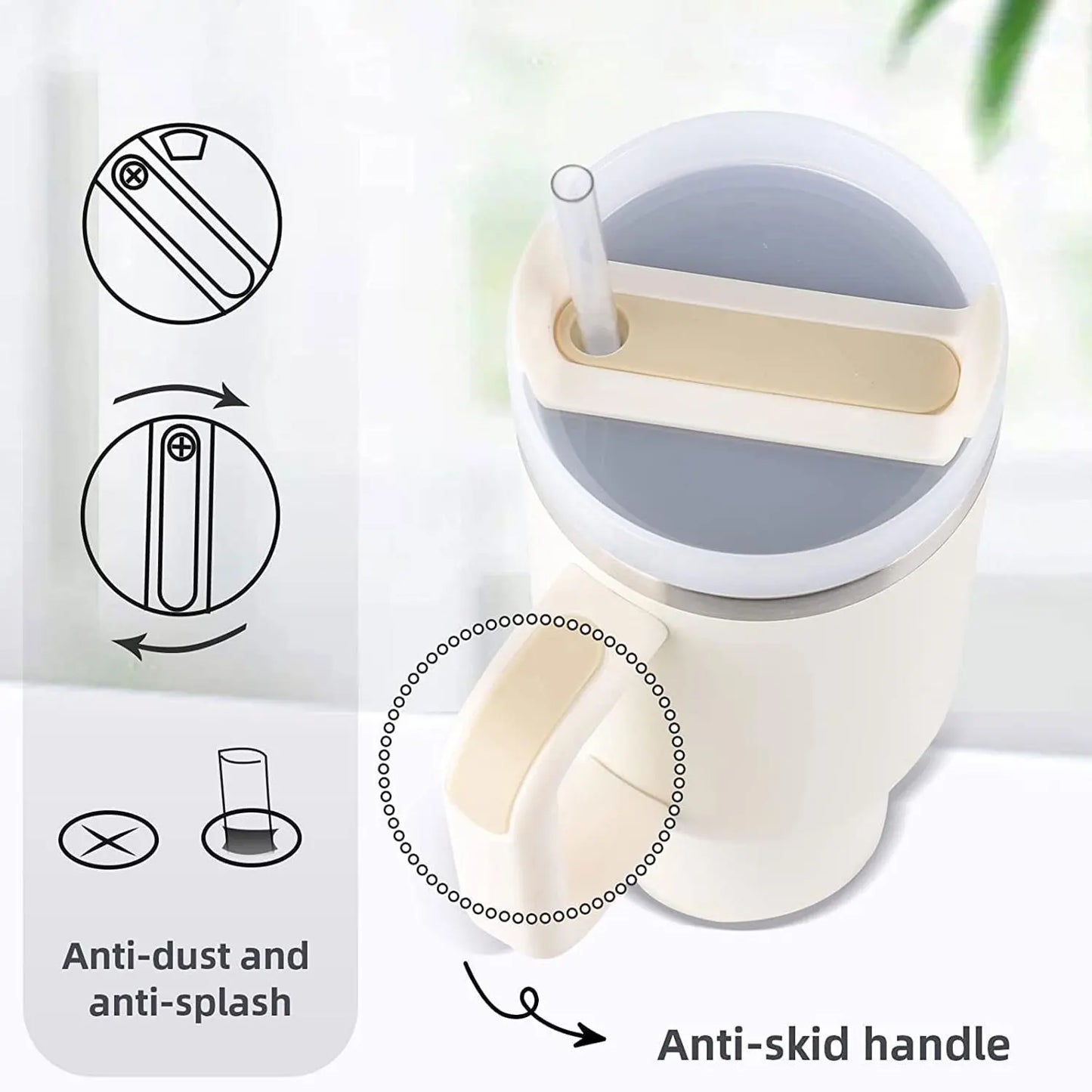 1200ml Insulated Stainless Steel Tumbler with Handle – Portable Thermal Mug for Hot & Cold Coffee with Straw