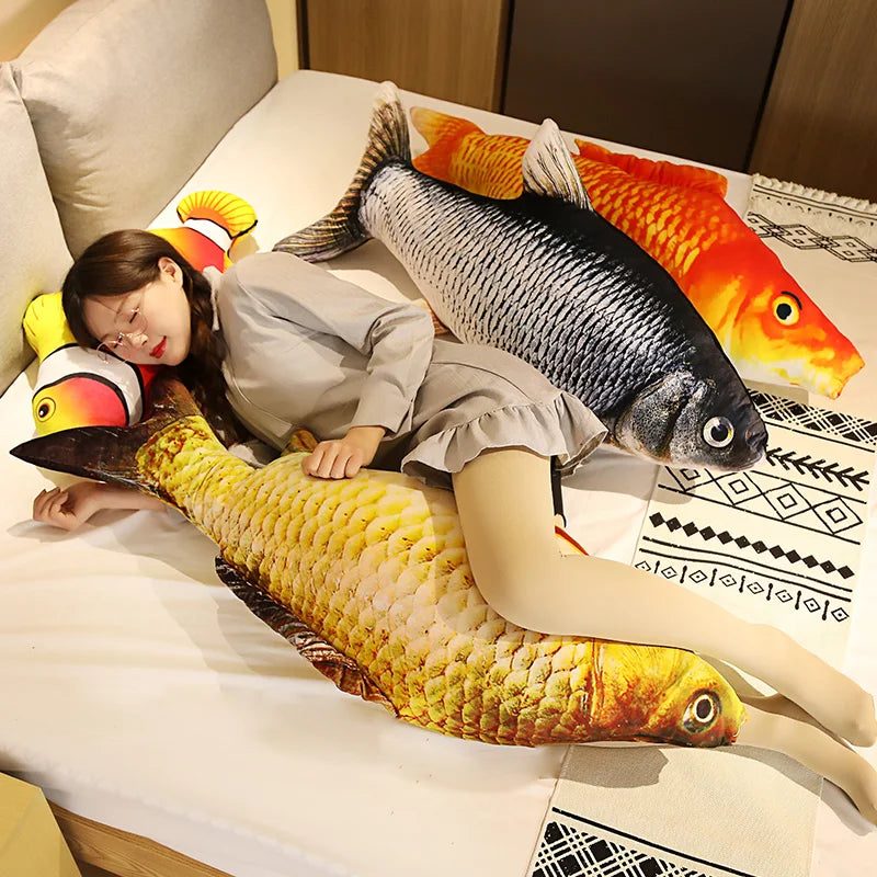 3D Goldfish Plush Pillow - Soft Realistic Carp Stuffed Animal Cushion Toy Gift