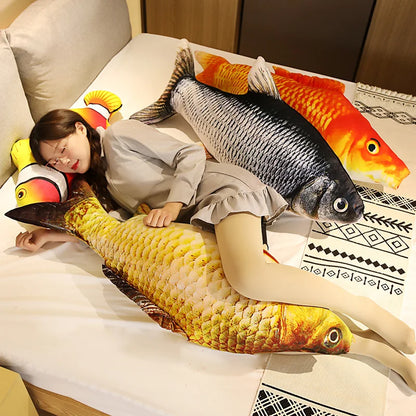 3D Goldfish Plush Pillow - Soft Realistic Carp Stuffed Animal Cushion Toy Gift