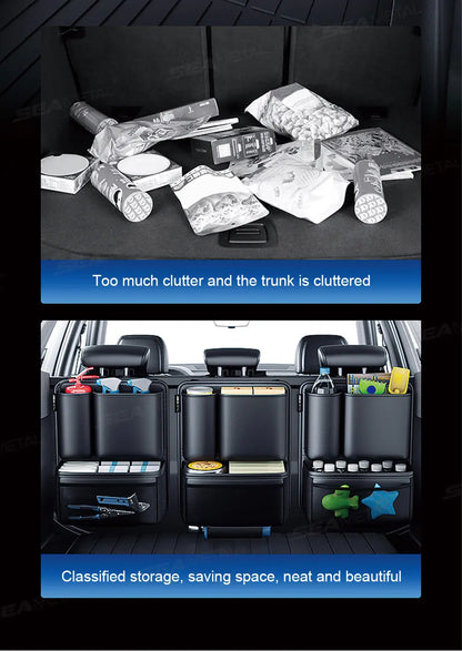 BLALION Car Trunk Leatherette Storage Bag — Detachable High-Capacity Hanging Organizer for Jeep, SUV & Van Seat Backs