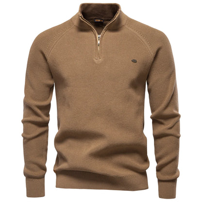 Men's Autumn Cotton Zipper Cardigan - High Collar Warm Knitted Casual Sweater Winter Top