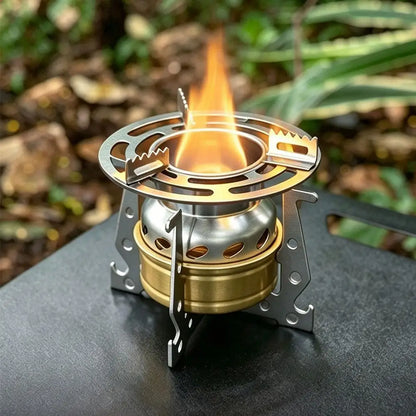 Portable Alcohol Stove Set - Aluminum Burner with Steel Windproof Stand for Camping, Hiking & Backpacking