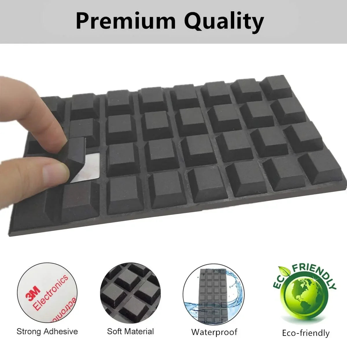 12Pcs Self-Adhesive Rubber Bumper Pads Square Feet for Electronics, Laptop, Speaker & Furniture Protection