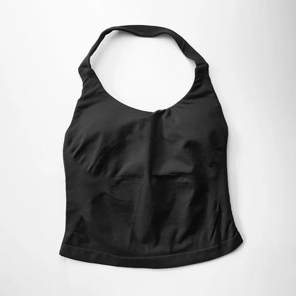 NCLAGEN Women’s Gym Halter Top - Longline Strappy Padded Tank for Yoga, Fitness, Running & Activewear Workouts