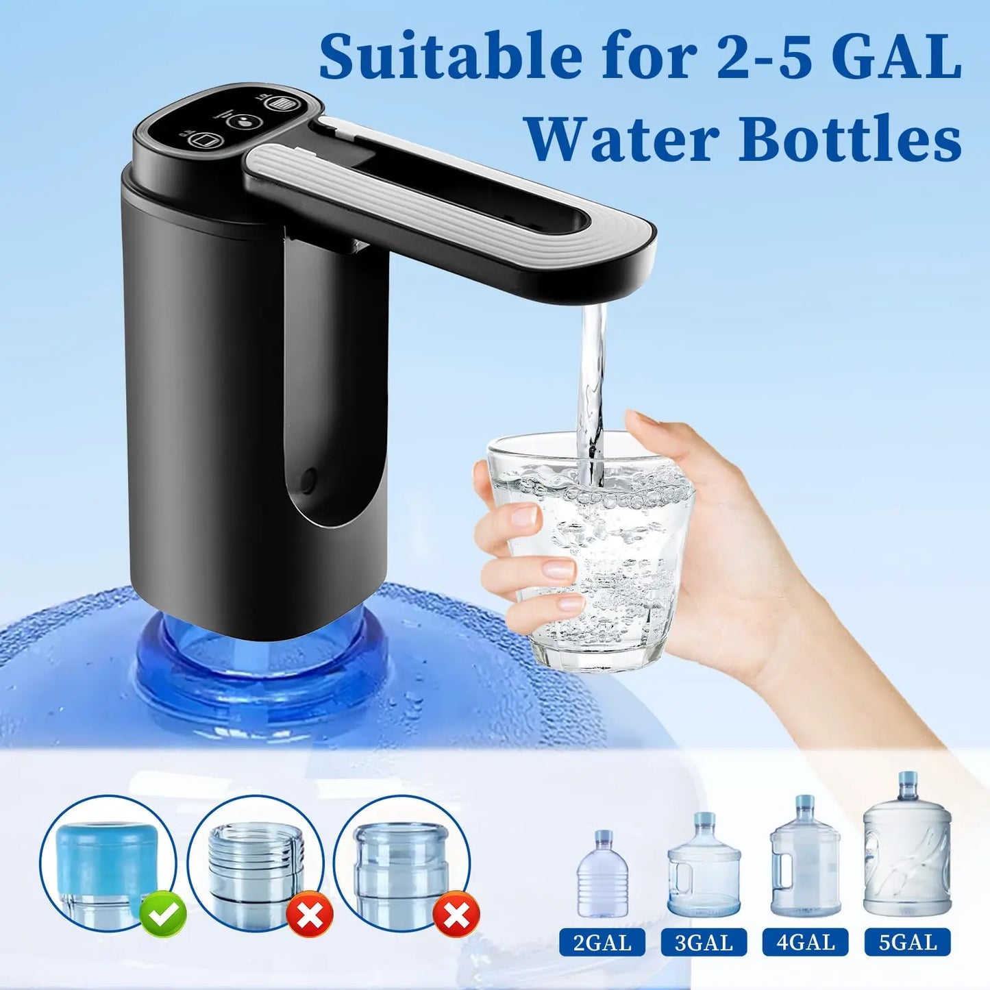 Automatic Electric Water Dispenser Pump – Portable Type-C Rechargeable for 5-Gallon Bottles (Black)