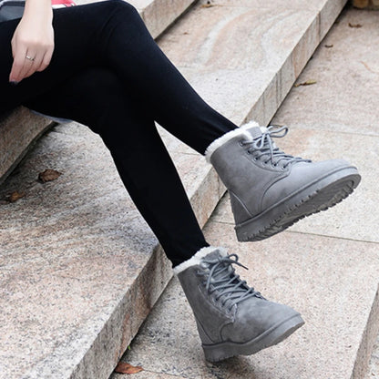BCEBYL Women's Autumn Winter Short Boots – Casual Plus Velvet Warm Round Toe Cross-Belt Shoes