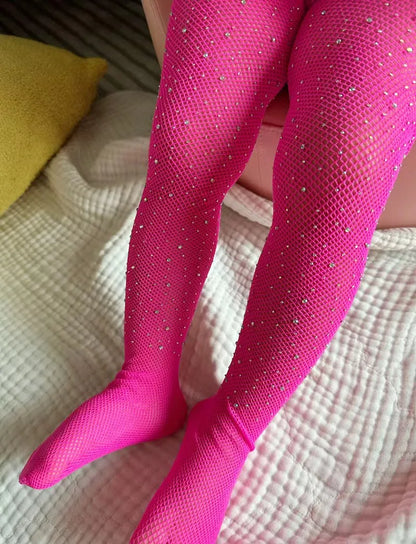 Summer Kids Sparkling Fishnet Pantyhose — Tight Fitting Diamond Hollow Latin Dance Leggings for Girls