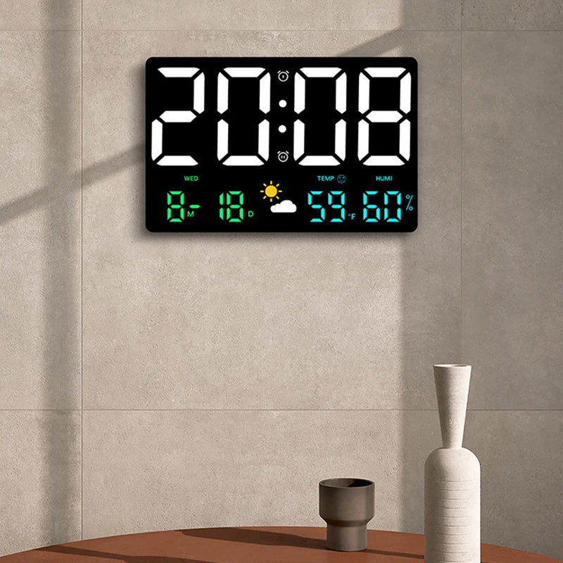 High-Definition Large-Screen Digital Wall Clock – Multi-Function Weather Clock with Temperature, Humidity Display & Color Alarm