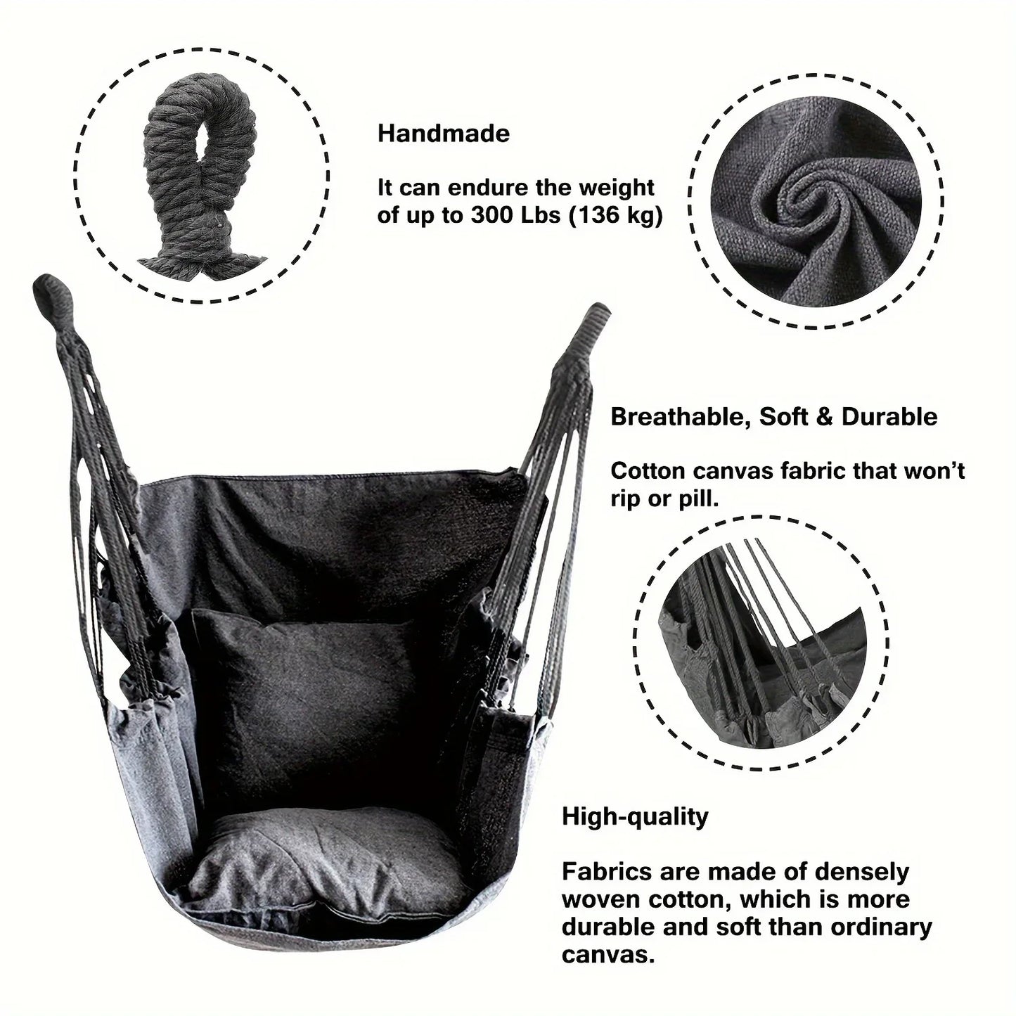Leisure Fabric Hammock Chair – Outdoor Swing Dormitory Anti-Rollover with Storage Bag