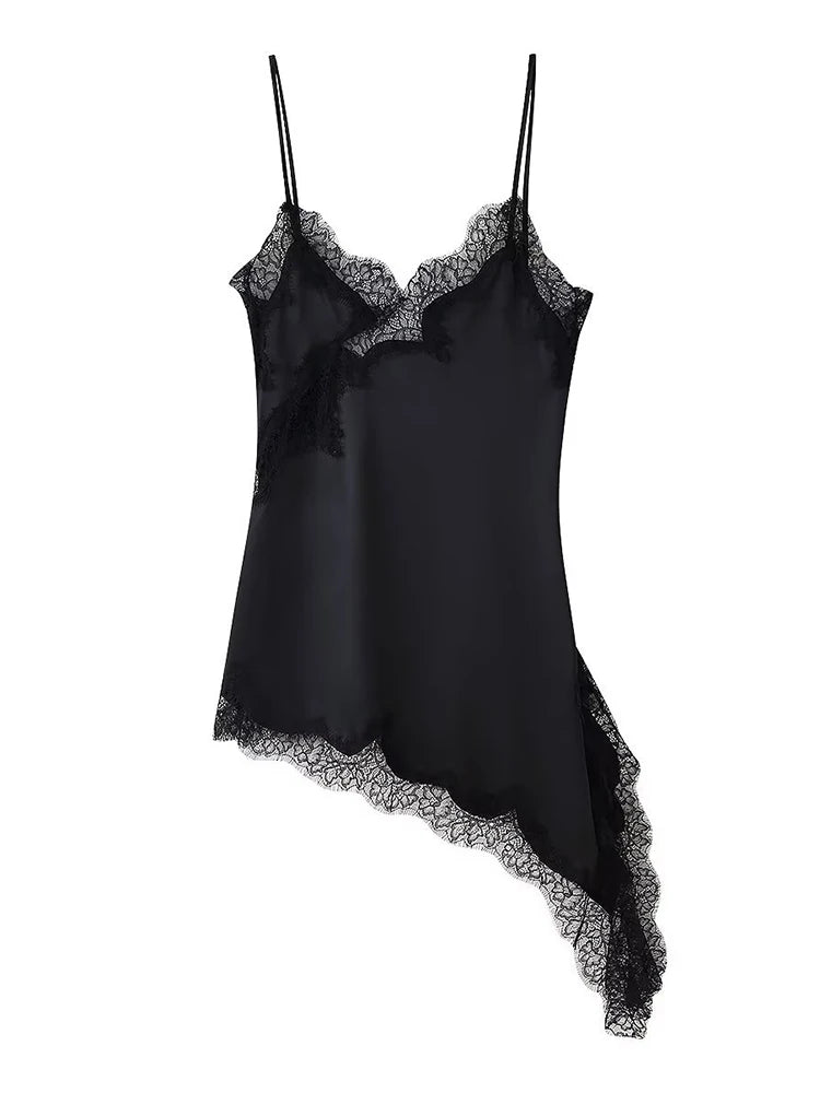 Women’s Lace Patchwork Sleeveless Sling Top – Square Neck Backless Sheer Club & Vacation Blouse 2025
