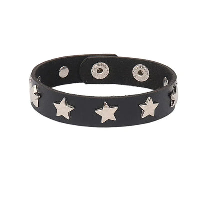 Punk Rock Hip Hop PU Leather Bracelet – Unisex Skull, Pentagram & Rivet Chain Bracelet, Trendy Party Jewelry Accessory