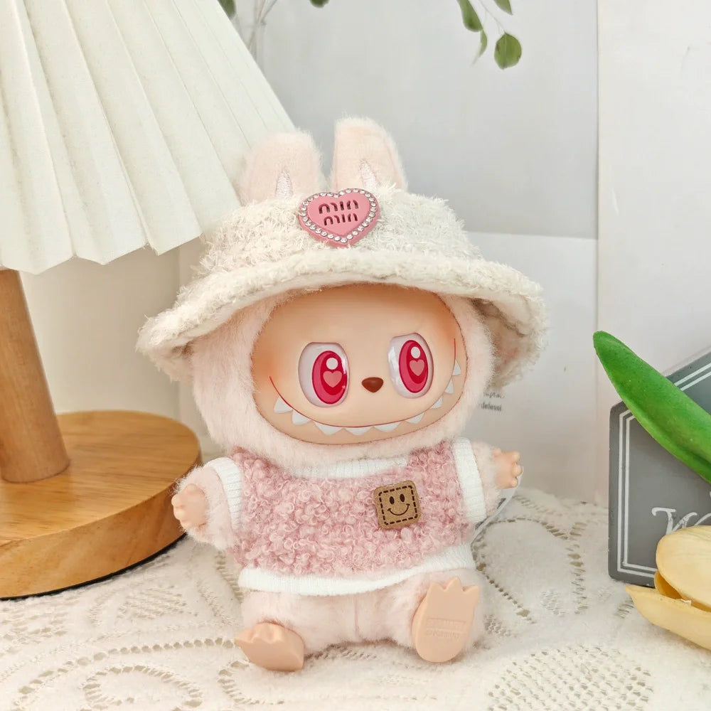 Cute 17cm Labubu Doll Clothes Set - Classic Dress Outfit & Accessories for V2 Mini Dolls, Girl Kid Gift
