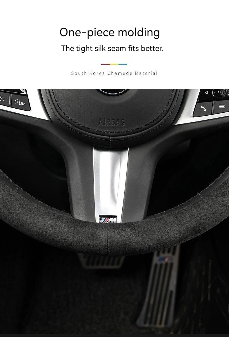 All-Season Suede Steering Wheel Cover — Ultra-Thin, Non-Slip, Breathable for Round & D-Shaped Wheels