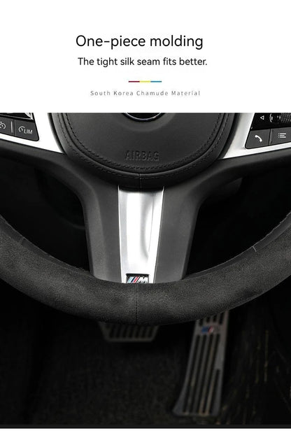 All-Season Suede Steering Wheel Cover — Ultra-Thin, Non-Slip, Breathable for Round & D-Shaped Wheels