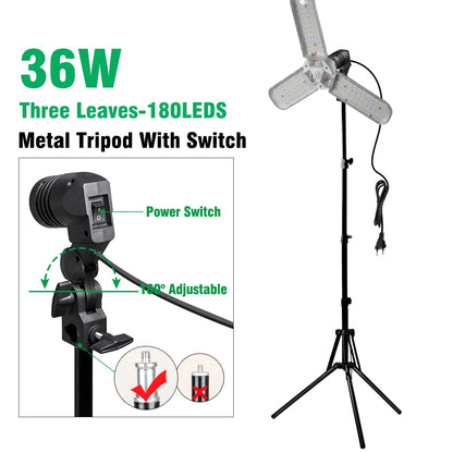 Foldable LED Grow Light E27 Full Spectrum 24W/36W/48W – Plant Growing Phytolamp for Indoor Flowers & Seedlings Growth Lamp
