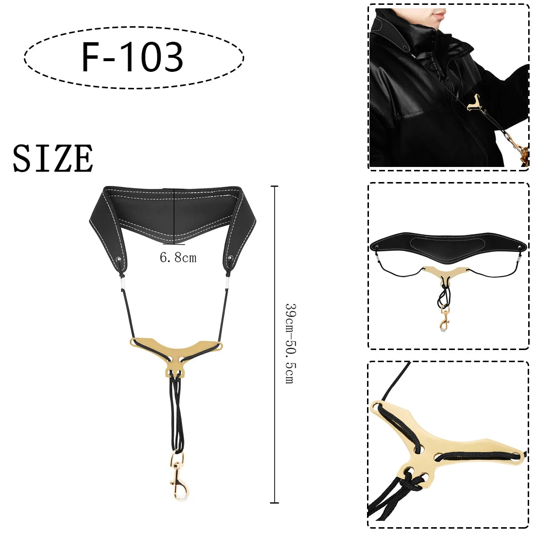 Saxophone Neck Strap - Adjustable Leather Universal Fit for Soprano, Alto, Tenor Sax with Secure Closed Hooks
