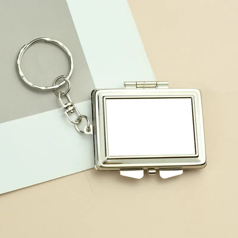 Mini Folding Keychain Makeup Mirror - Double-Sided Heart & Round Pocket Cosmetic Mirror for Travel