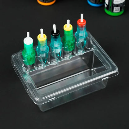 20PCS Tattoo Cartridge Needle Holders — Transparent Disposable Trays for Cleaning & Working Cups