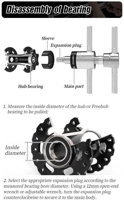 LEBYCLE Bike Hub Bearing Removal Tool — MTB & Road Bicycle Hub Tower Puller for Hub Repair