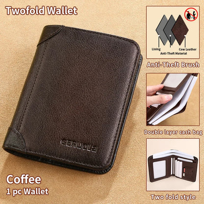 GERUOLA Slim RFID Genuine Leather Wallet for Men – Multifunctional Credit Card & ID Holder, Dark Brown Minimalist Bifold Wallet