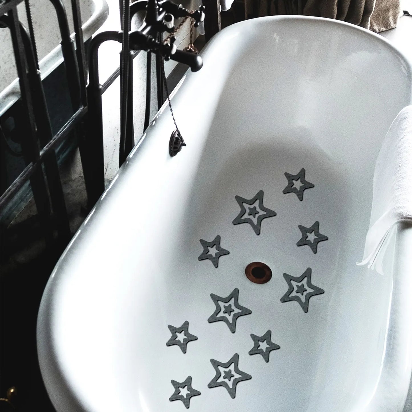 10PCS Anti-Slip Shower Tread Stickers - Safety Bathtub Strips, Premium Adhesive Star & Snowflake Decals for Bathtub, Shower & Stairs