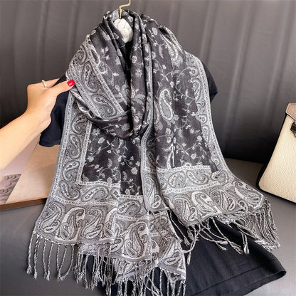 Luxury Autumn Cashmere Pashmina Shawl – Warm Winter Scarves for Women, Printed Cotton Foulard Stole Scarf 2023