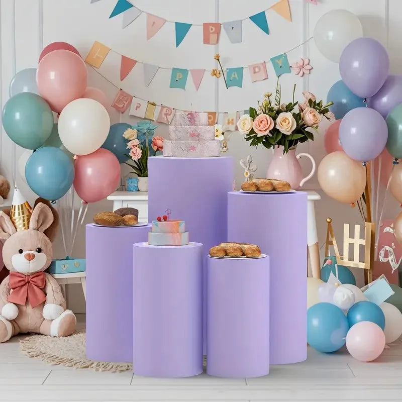 Cylinder Stand Covers - 5PCS/3PCS Elastic Fabric Decor Sleeves for Wedding, Party & Baby Shower Events