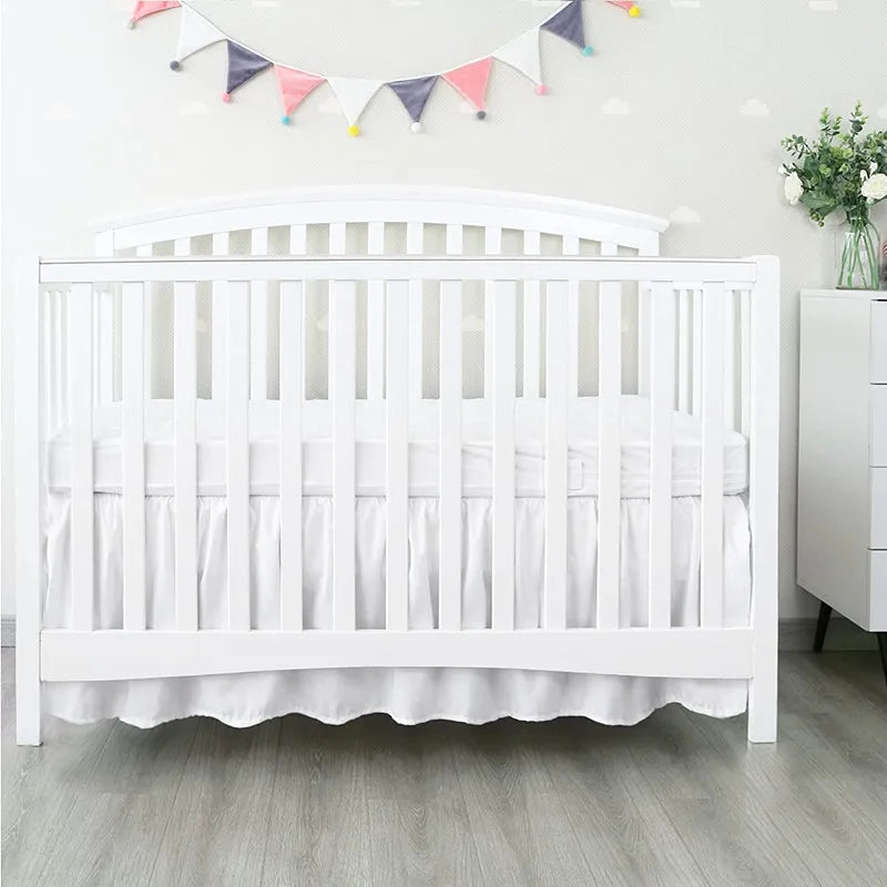 Premium Crib Bed Skirt with White Sheet – 4-Sided Pleated Ruffle Nursery Bedding for Baby Boys & Girls Toddler Beds