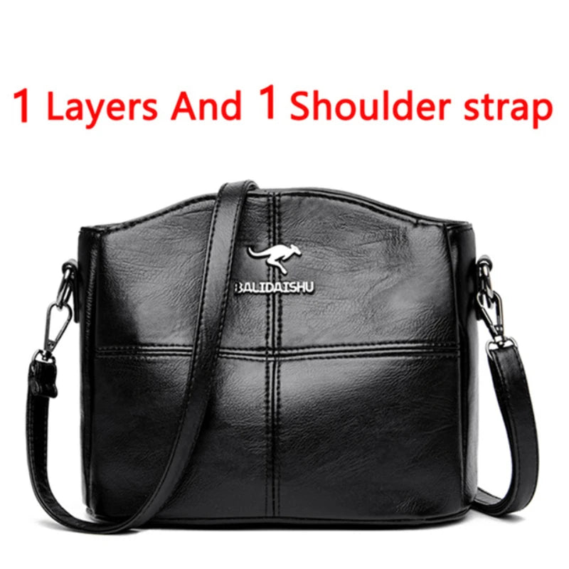 Women’s Soft Leather Luxury Handbag – Designer 3-Layer Large Capacity Shoulder & Crossbody Tote Bag