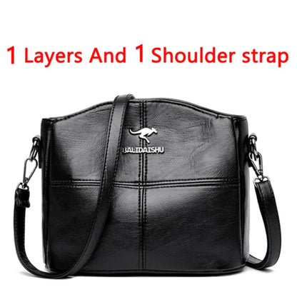 Women’s Soft Leather Luxury Handbag – Designer 3-Layer Large Capacity Shoulder & Crossbody Tote Bag