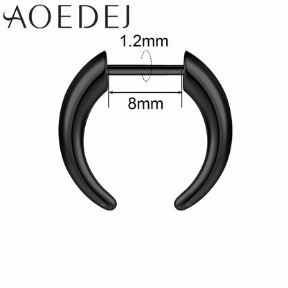 AOEDEJ 16G Stainless Steel Plug-In Style Nose Ring – Spike Ox Horn Septum Ring for Men & Women Large Gauge Body Piercing (8–10mm) Single Piece