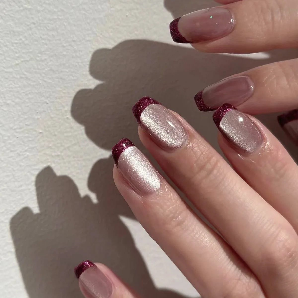 24Pcs Square Press On Nails - Nude White Gradient French False Nail Tips with Full Cover Short Design