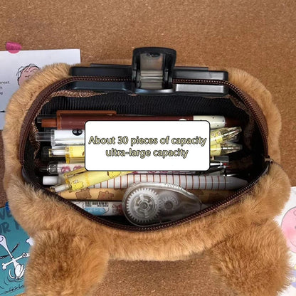Cute Plush Capybara Pencil Storage Bag - Cartoon Animal Pen Case, Multifunctional Large Capacity Stationery Pouch