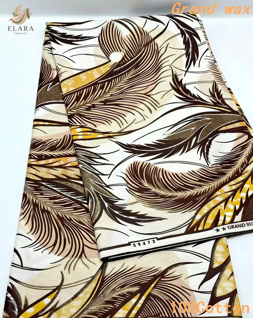 Grand Super African Wax Fabric - 100% Cotton Nigerian Glitter Glam Gold Ankara Print for Sewing